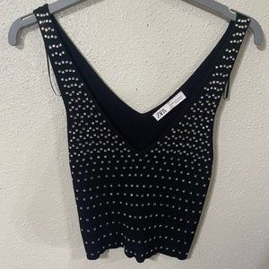 Zara top
Color: Black top bedazzled
Size: Medium